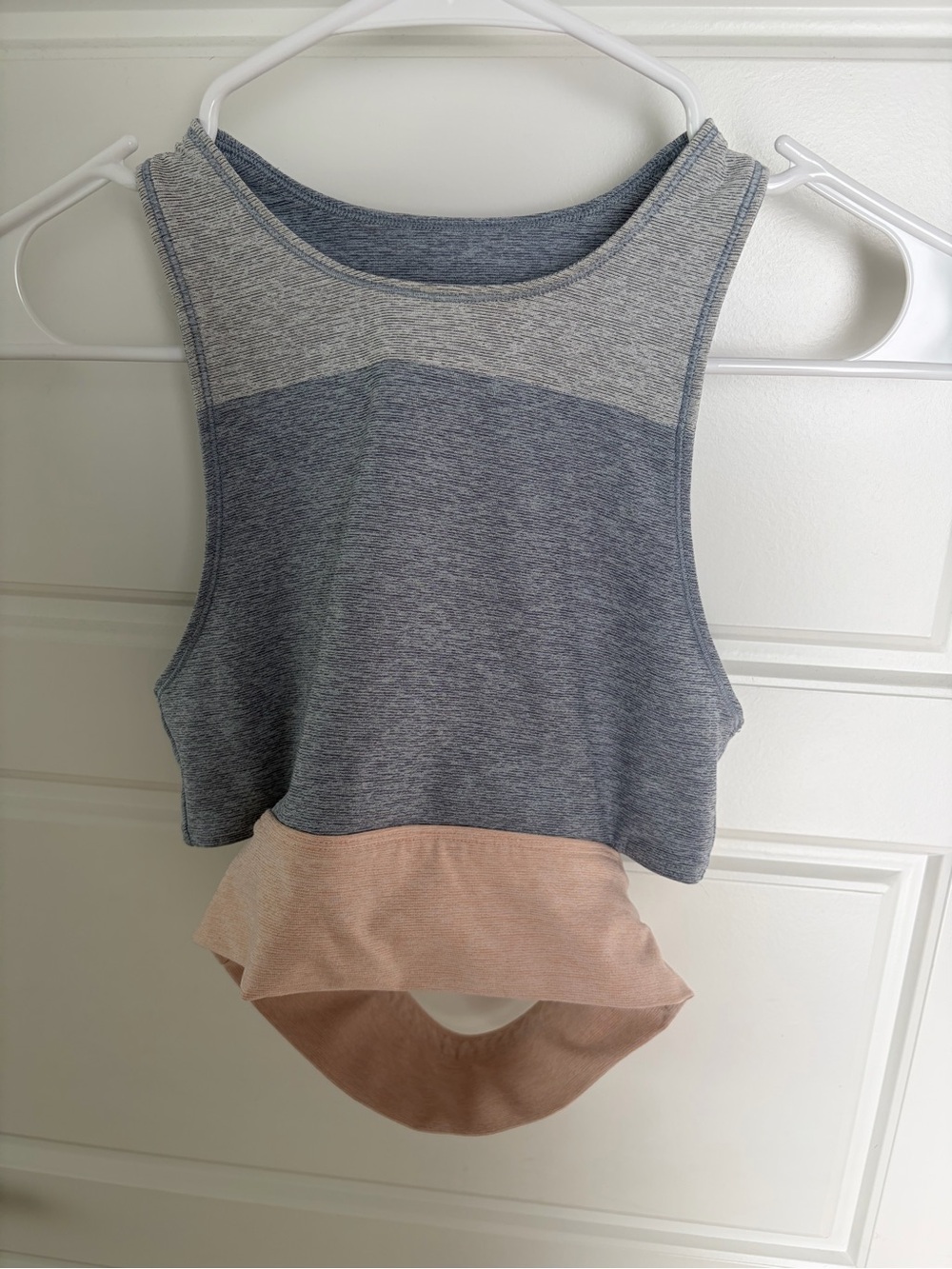 Outdoor Voices Colorblock Cropped Tank in Gray and Blush